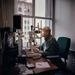 A man checking his eyesight..