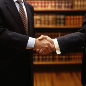 lawyer and client shaking hands after winning Settlement