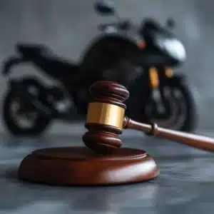 A gavel near a motorcycle